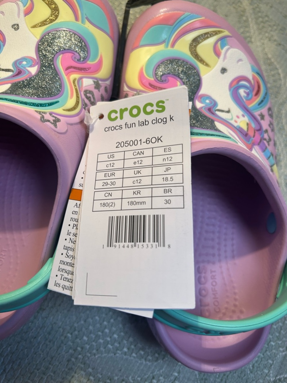 CROCS Kids Lavender Unicorn Clogs with Mint Strap - Picture 3 of 8